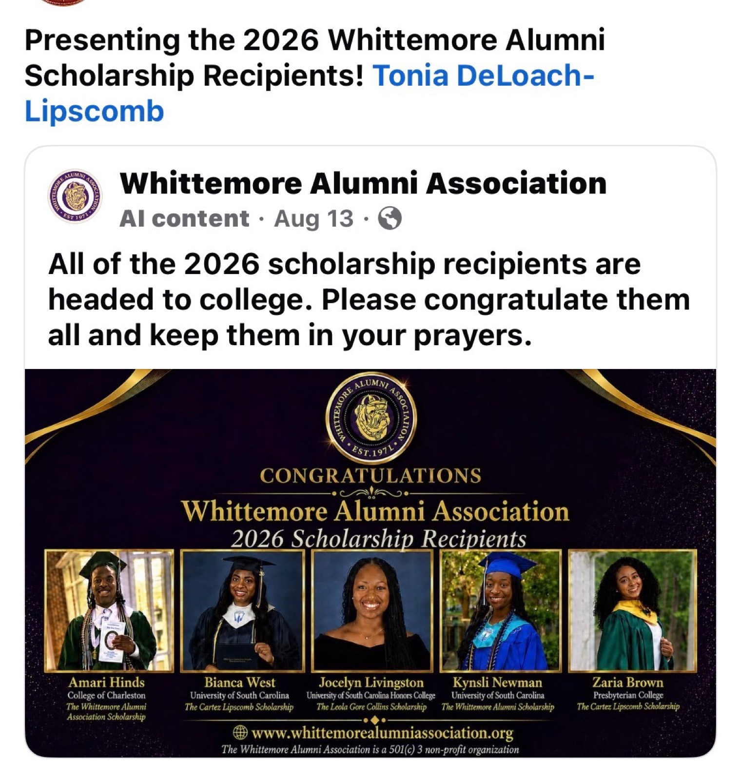 A foundation scholarship-recipient announcement